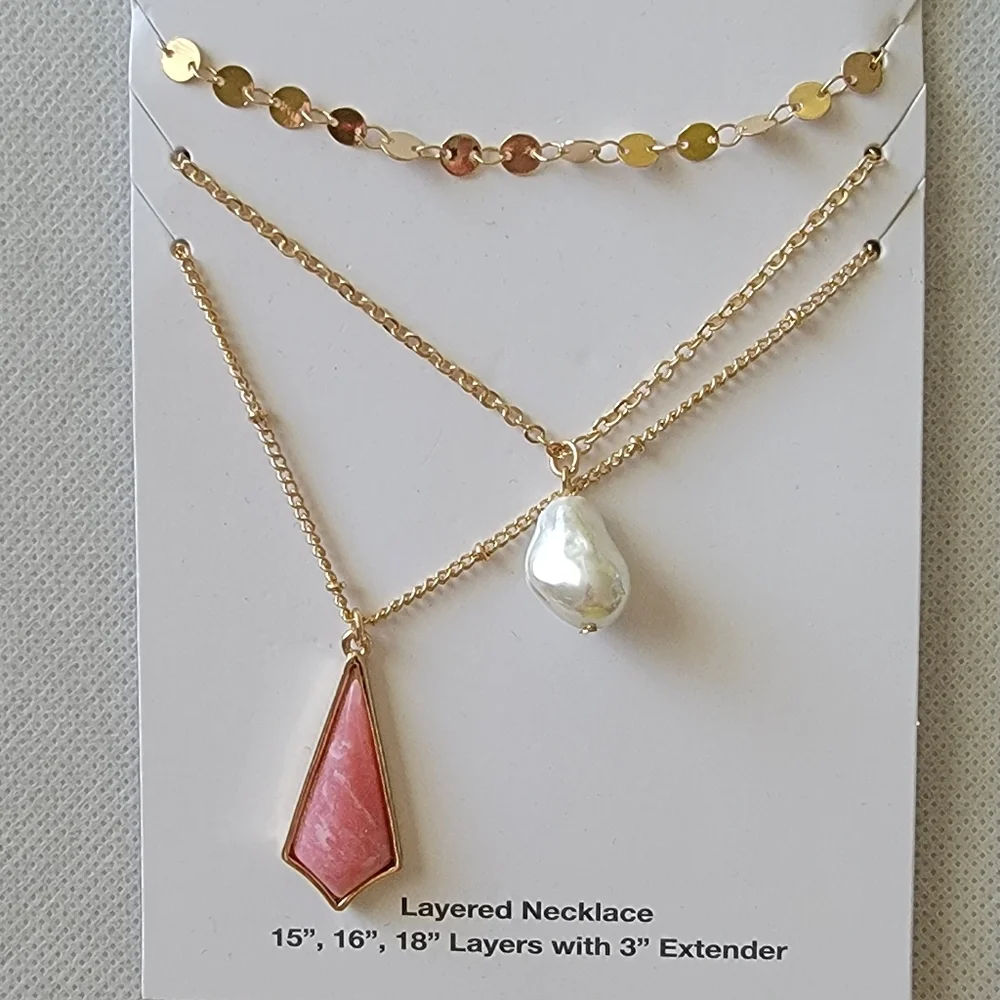 Layered Necklace Gold Tone Pearl Drop